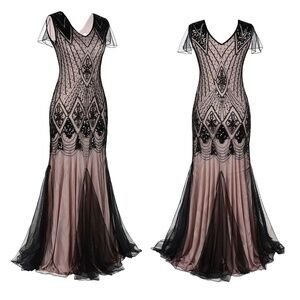 Blush Pink Dress With Beaded Black Mesh Overlay Style NWOT Size Large
